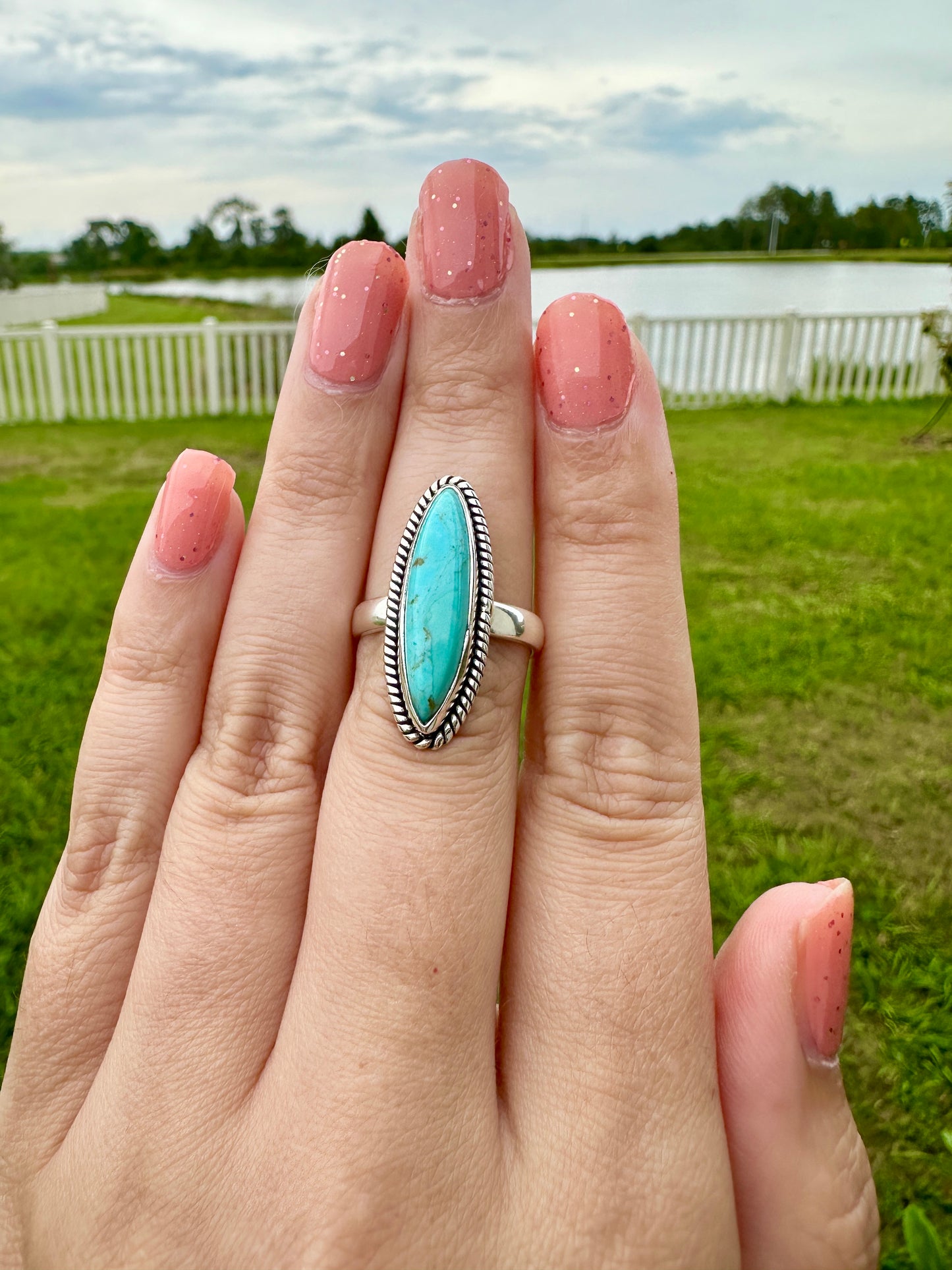 Turquoise Sterling Silver Ring Size 8.25 - Vibrant Blue Gemstone, Elegant Handcrafted Jewelry, Perfect for Daily Wear or Special Occasions