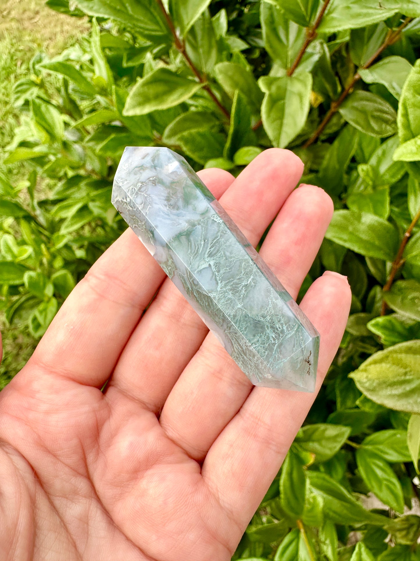 Moss Agate Double Terminated Point - Natural Healing Crystal, Perfect for Energy Work and Meditation, Enhances Garden Connection