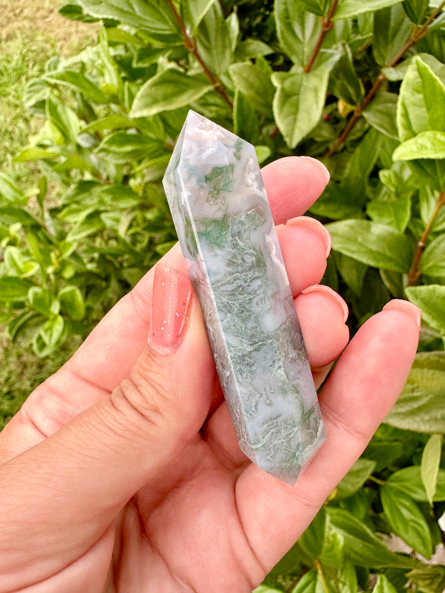 Moss Agate Double Terminated Point - Natural Healing Crystal, Perfect for Energy Work and Meditation, Enhances Garden Connection