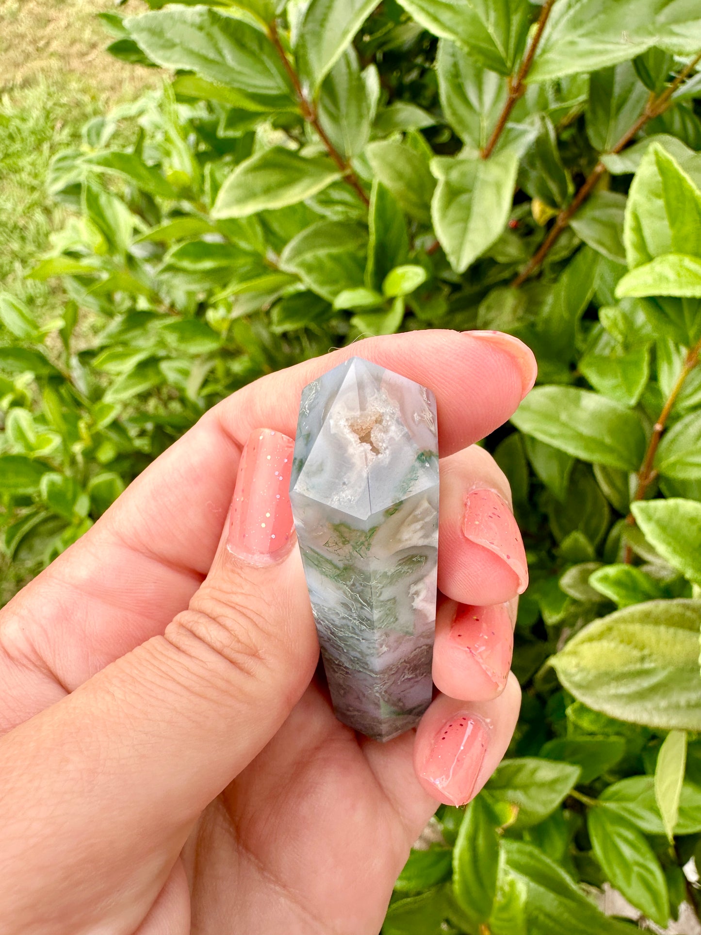 Moss Agate Double Terminated Point - Natural Healing Crystal, Perfect for Energy Work and Meditation, Enhances Garden Connection