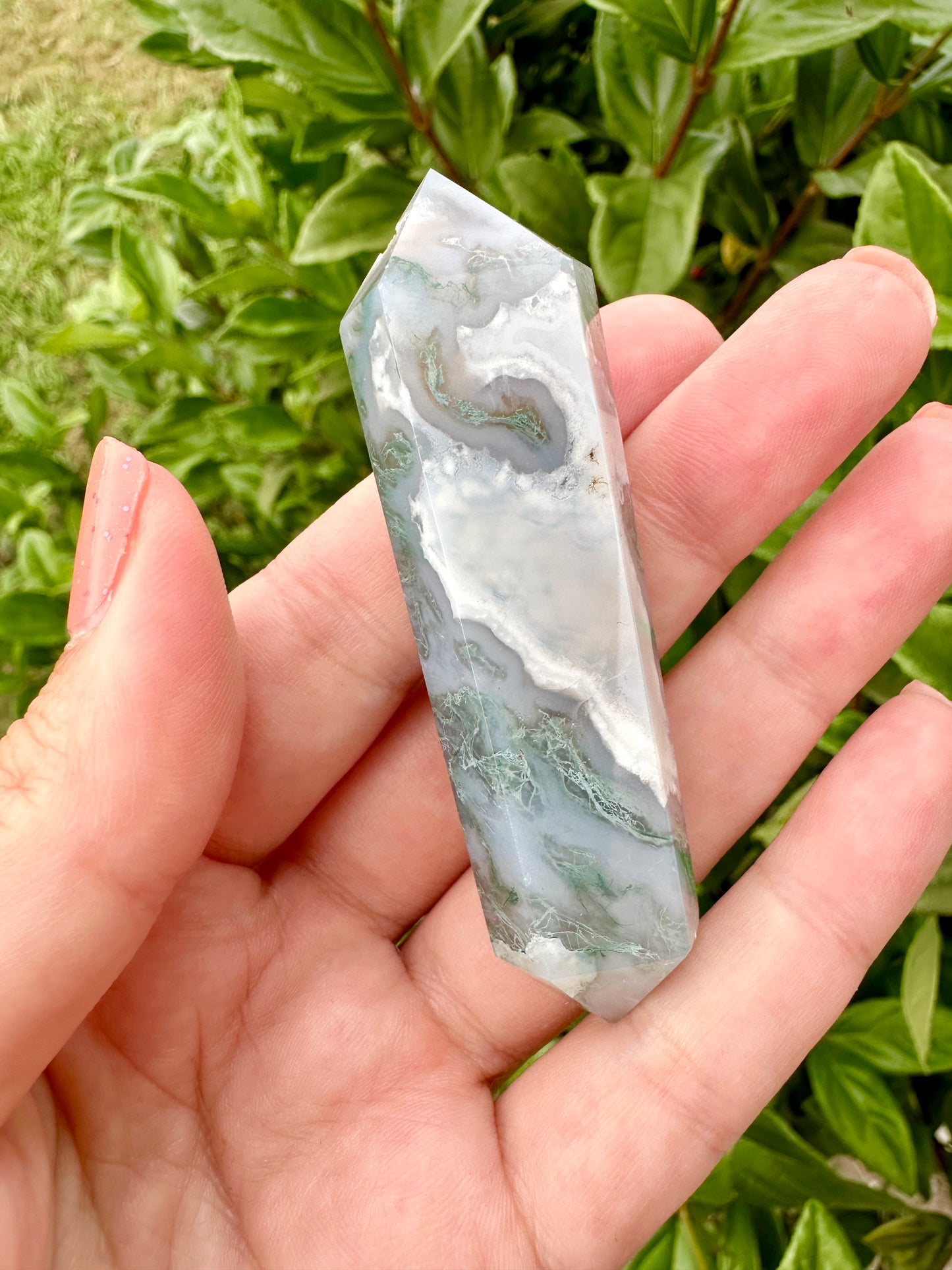 Moss Agate Double Terminated Point - Natural Healing Crystal, Perfect for Energy Work and Meditation, Enhances Garden Connection