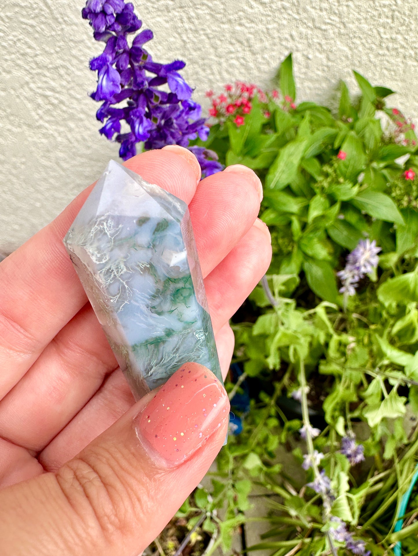 Moss Agate Double Terminated Point - Natural Healing Crystal, Perfect for Energy Work and Meditation, Enhances Garden Connection