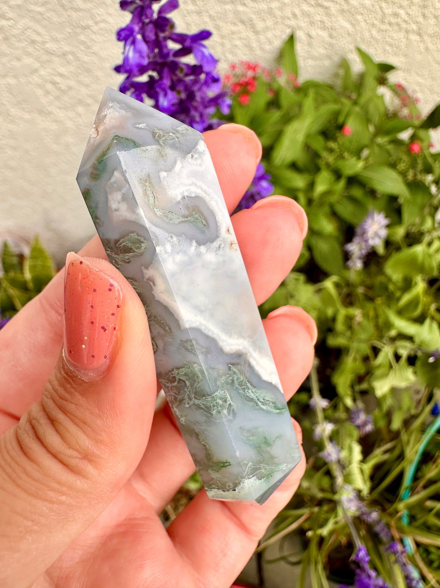 Moss Agate Double Terminated Point - Natural Healing Crystal, Perfect for Energy Work and Meditation, Enhances Garden Connection