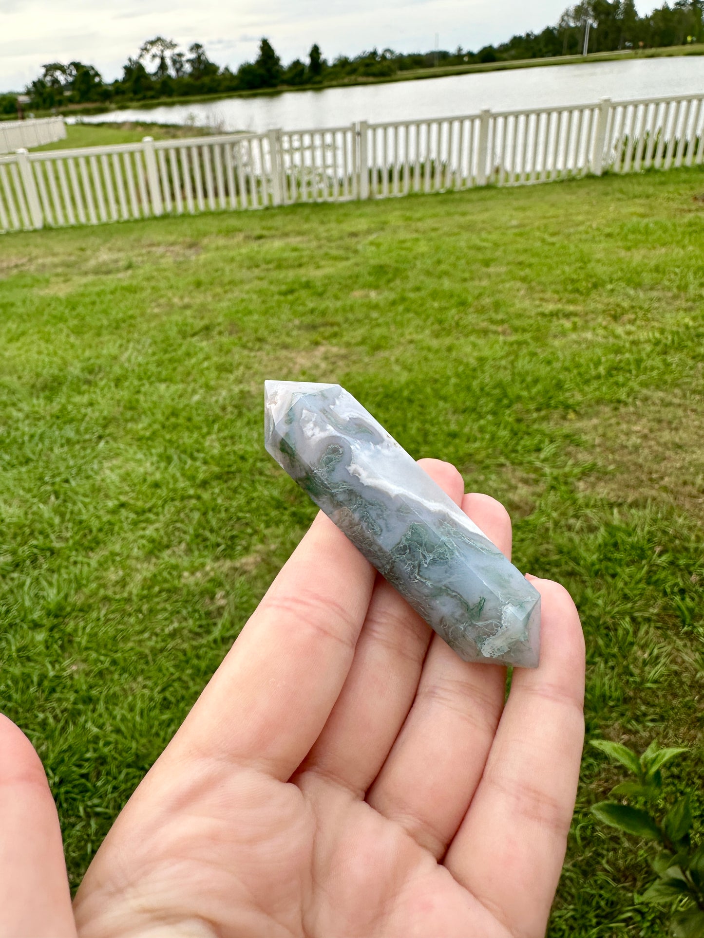 Moss Agate Double Terminated Point - Natural Healing Crystal, Perfect for Energy Work and Meditation, Enhances Garden Connection