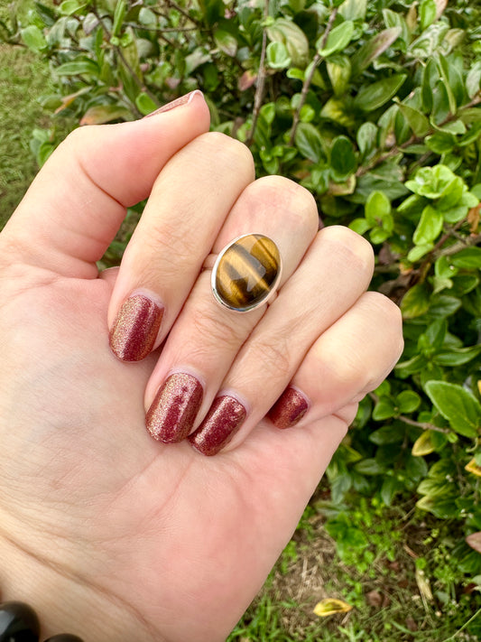 Sterling Silver Tiger's Eye Ring, Size 5.25 Handmade Gemstone Jewelry, Natural Stone Boho Ring, Unique Gift for Women or Men