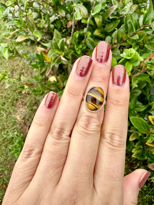 Sterling Silver Tiger's Eye Ring, Size 5.25 Handmade Gemstone Jewelry, Natural Stone Boho Ring, Unique Gift for Women or Men