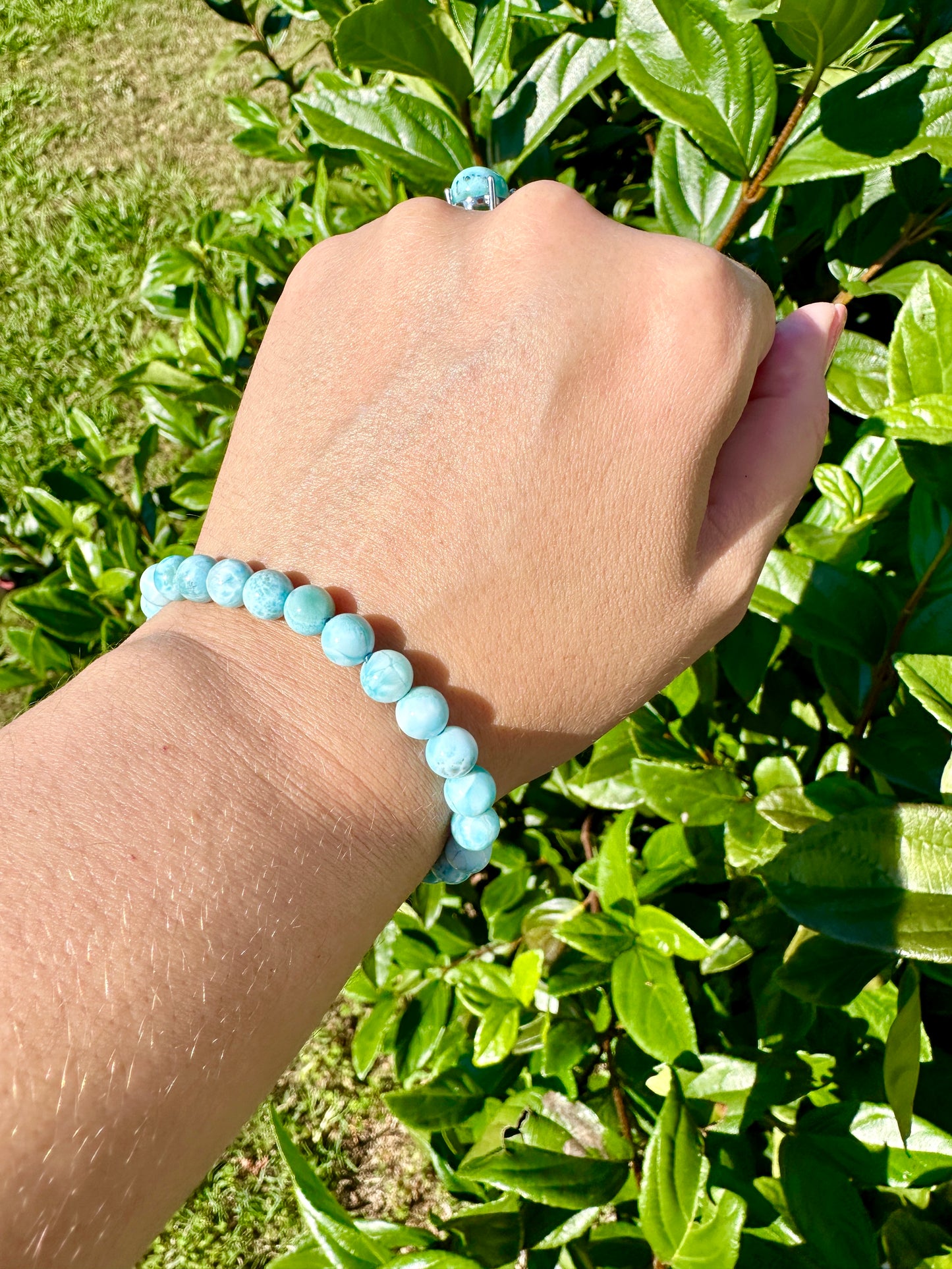 Larimar 7mm Bracelet - Soothing Blue Stone Jewelry, Perfect for Calming and Healing, Elegant Accessory for Daily Wear