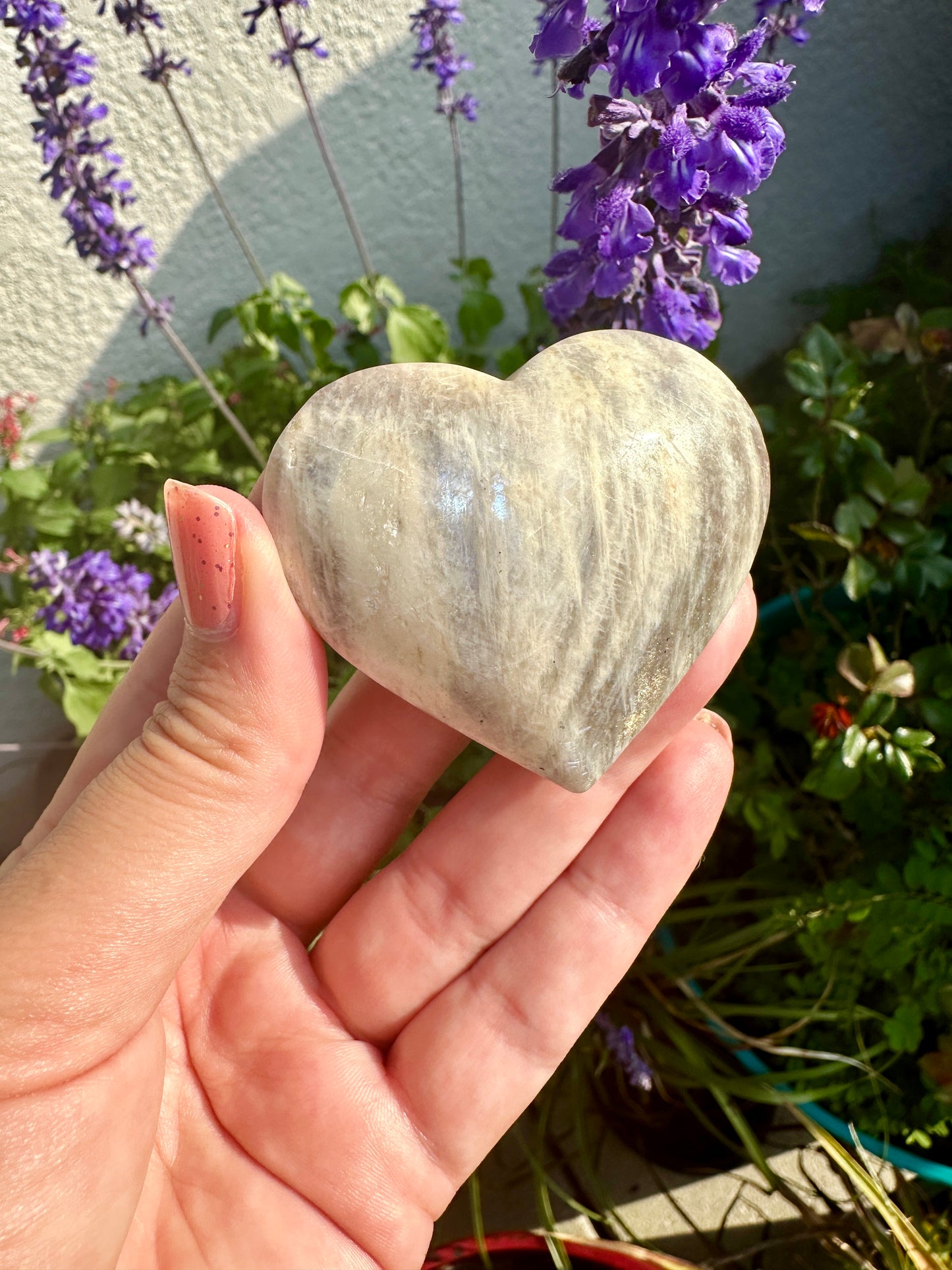 Moonstone with Sunstone Heart Carving