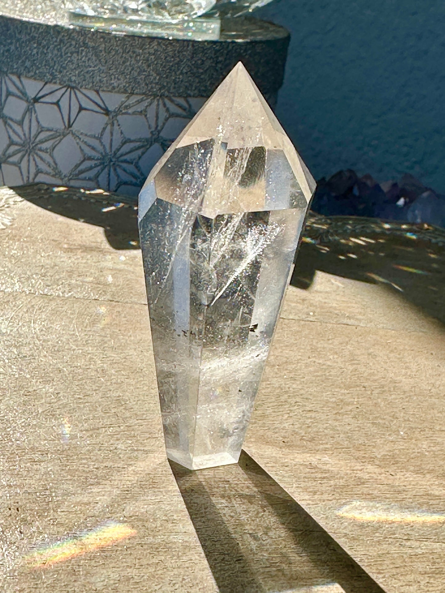 Clear Quartz Point with Black Tourmaline Inclusions