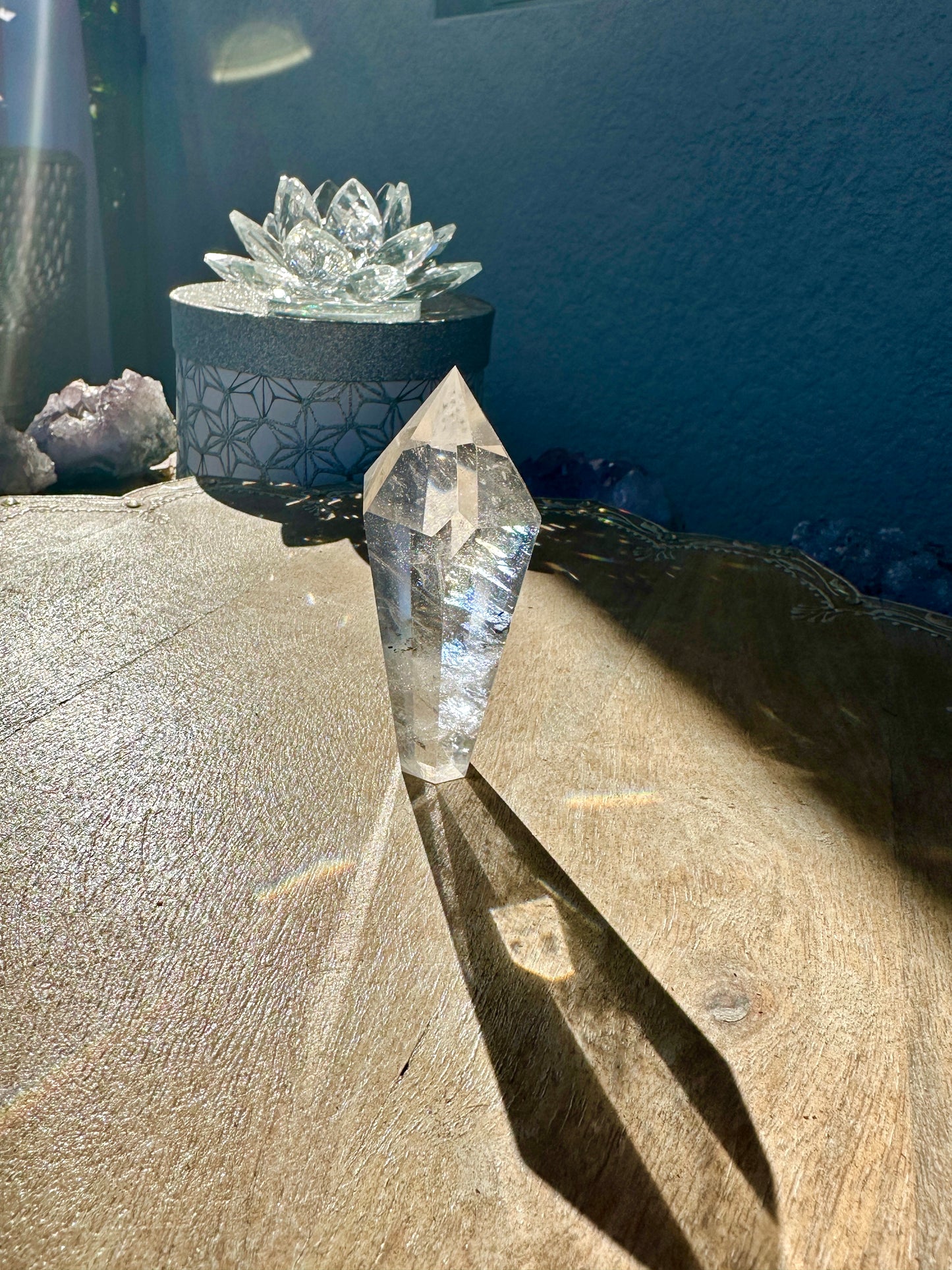 Clear Quartz Point with Black Tourmaline Inclusions