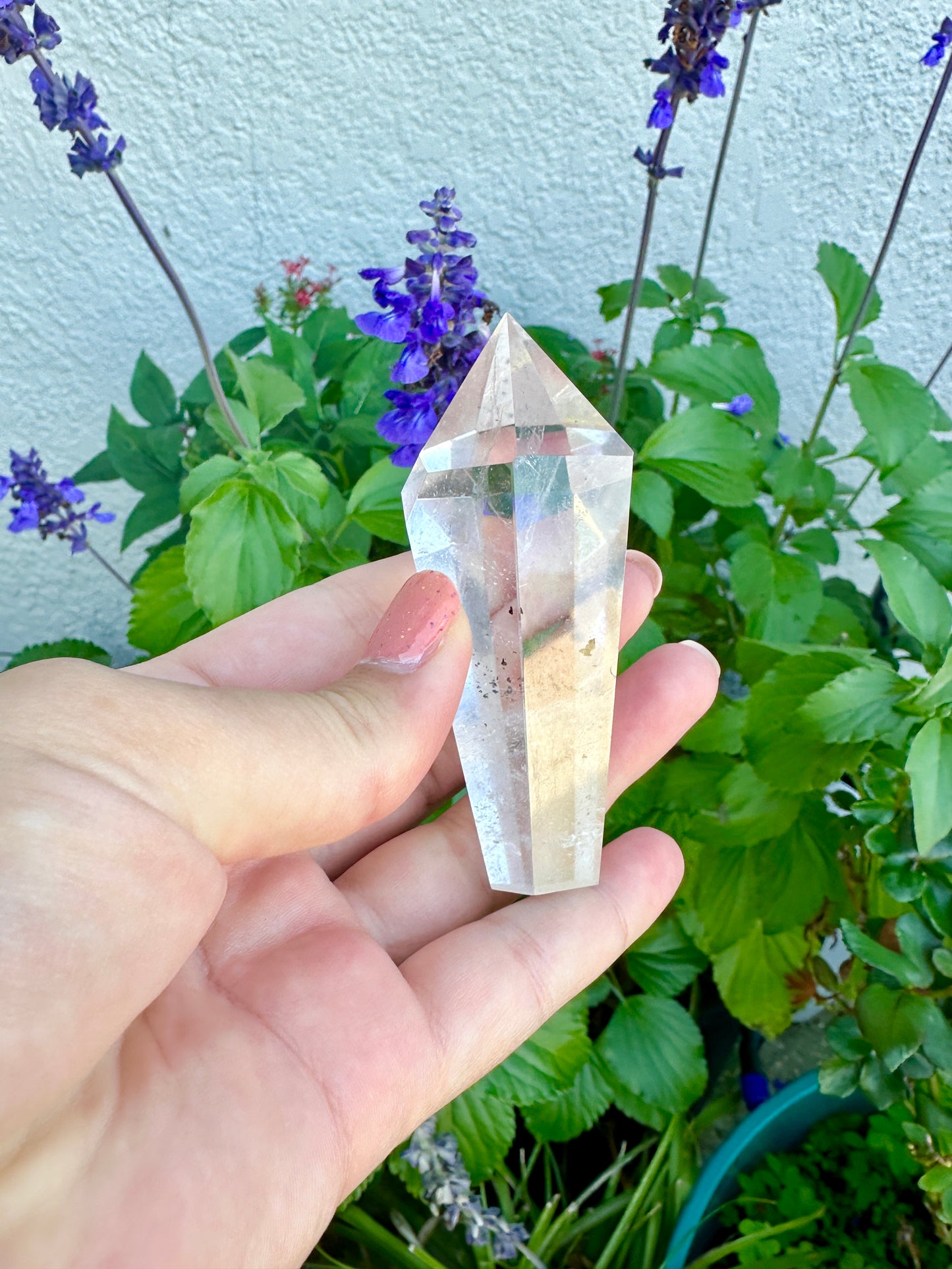 Clear Quartz Point with Black Tourmaline Inclusions