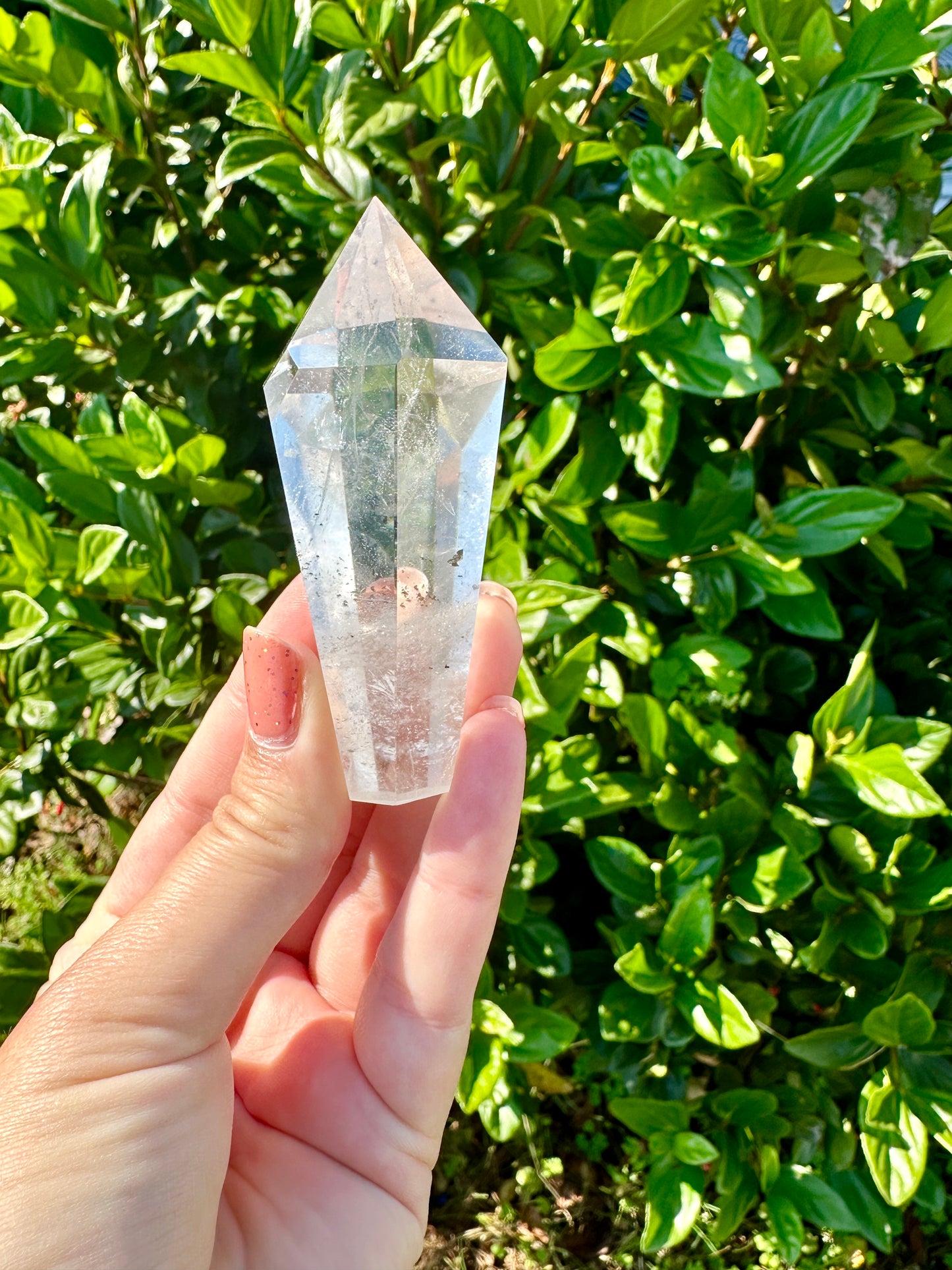 Clear Quartz Point with Black Tourmaline Inclusions