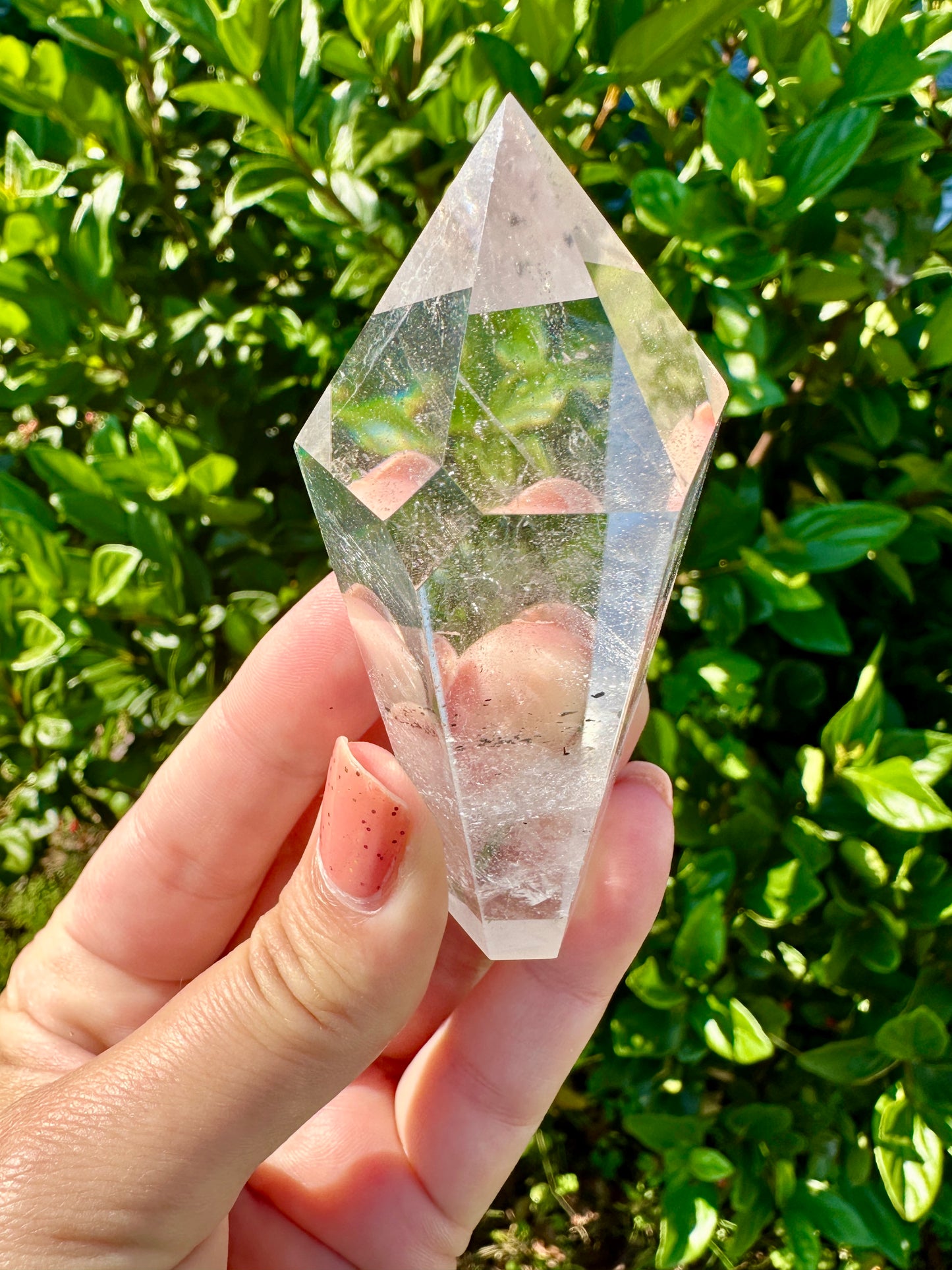 Clear Quartz Point with Black Tourmaline Inclusions