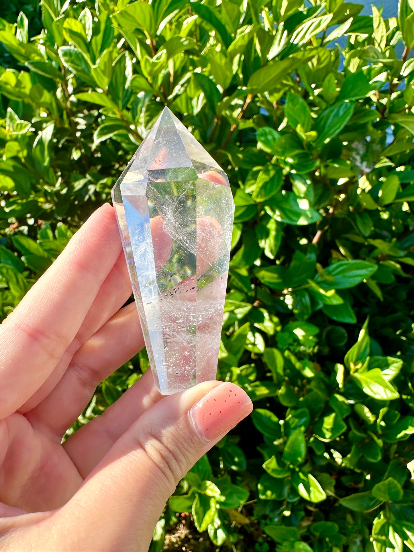 Clear Quartz Point with Black Tourmaline Inclusions