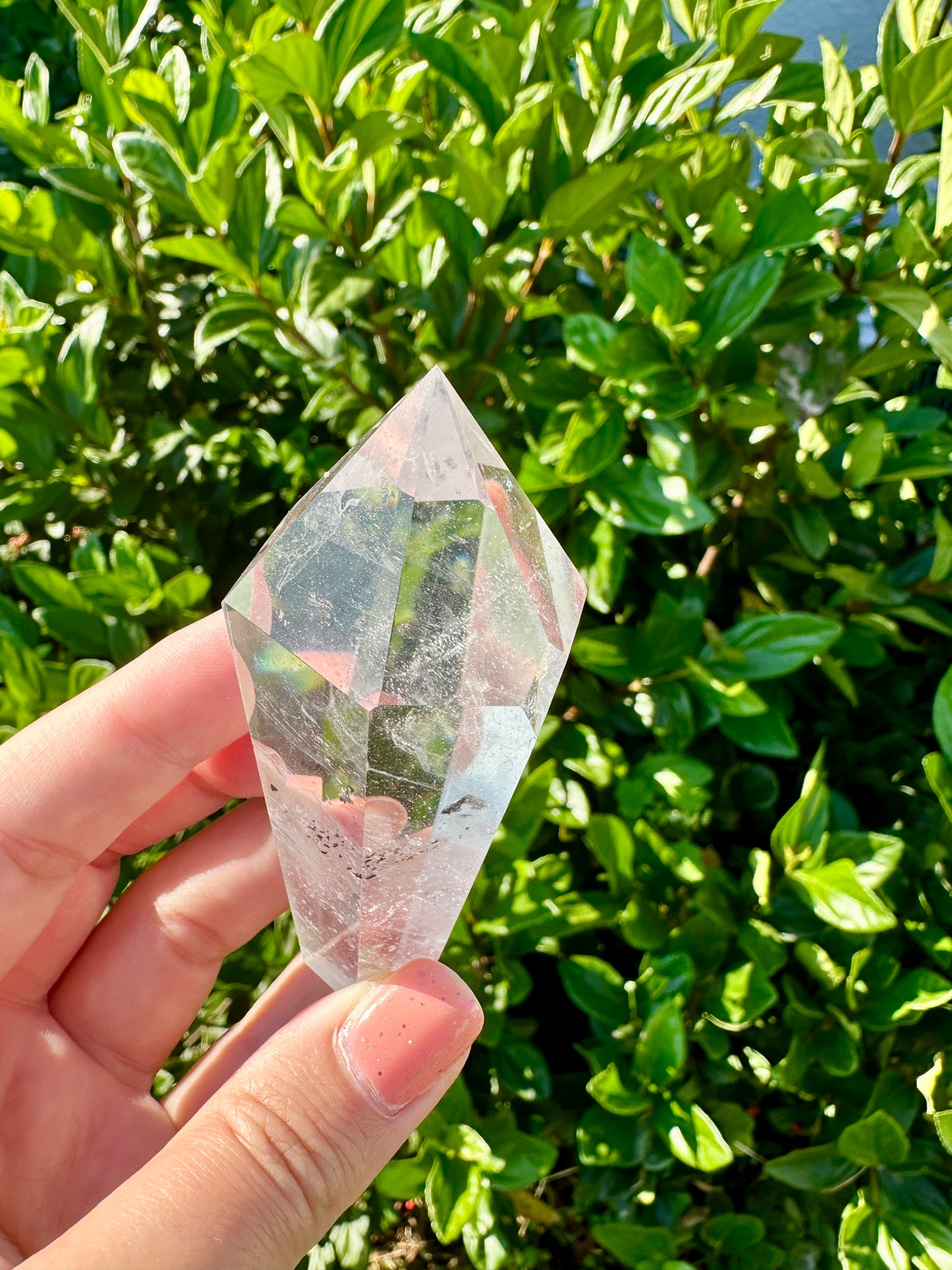 Clear Quartz Point with Black Tourmaline Inclusions