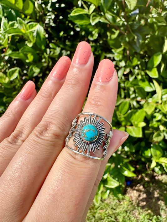 Turquoise Sterling Silver Ring Size 8 - Vibrant Blue Gemstone, Elegant Handcrafted Jewelry, Perfect for Daily Wear or Special Occasions