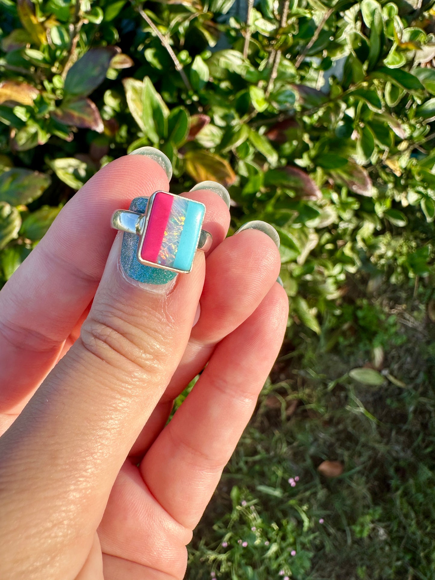 Opal Ring Sterling Silver, Dainty Gemstone Jewelry, Size 5.25 Boho Ring, Unique Opal Birthstone Gift, Minimalist Silver Ring for Women