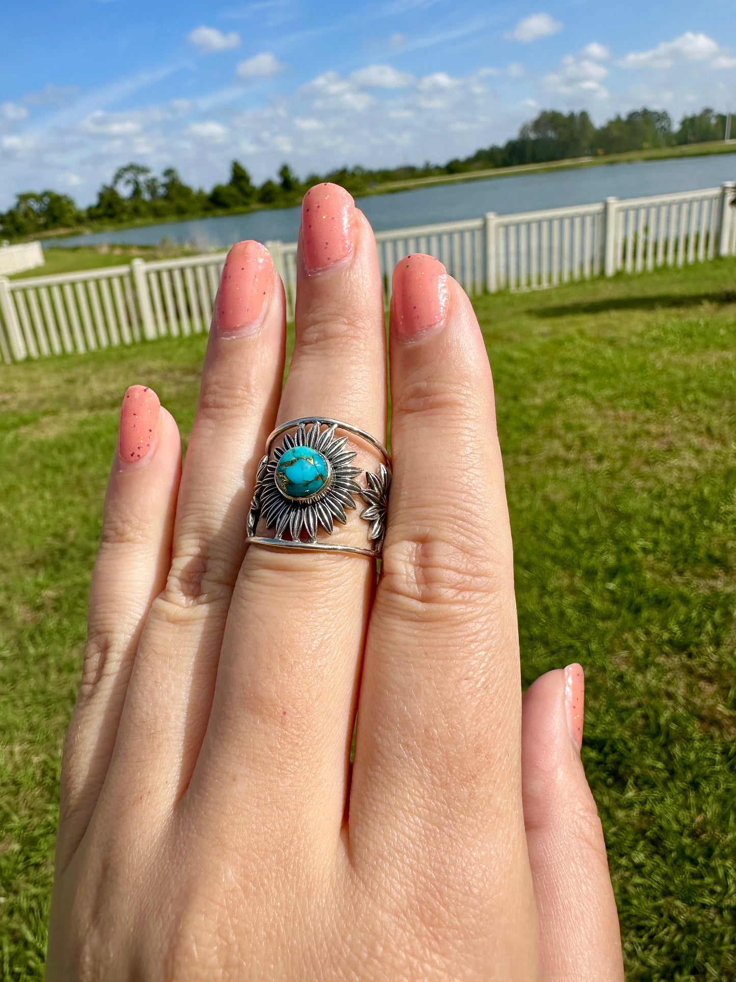 Turquoise Sterling Silver Ring Size 8 - Vibrant Blue Gemstone, Elegant Handcrafted Jewelry, Perfect for Daily Wear or Special Occasions