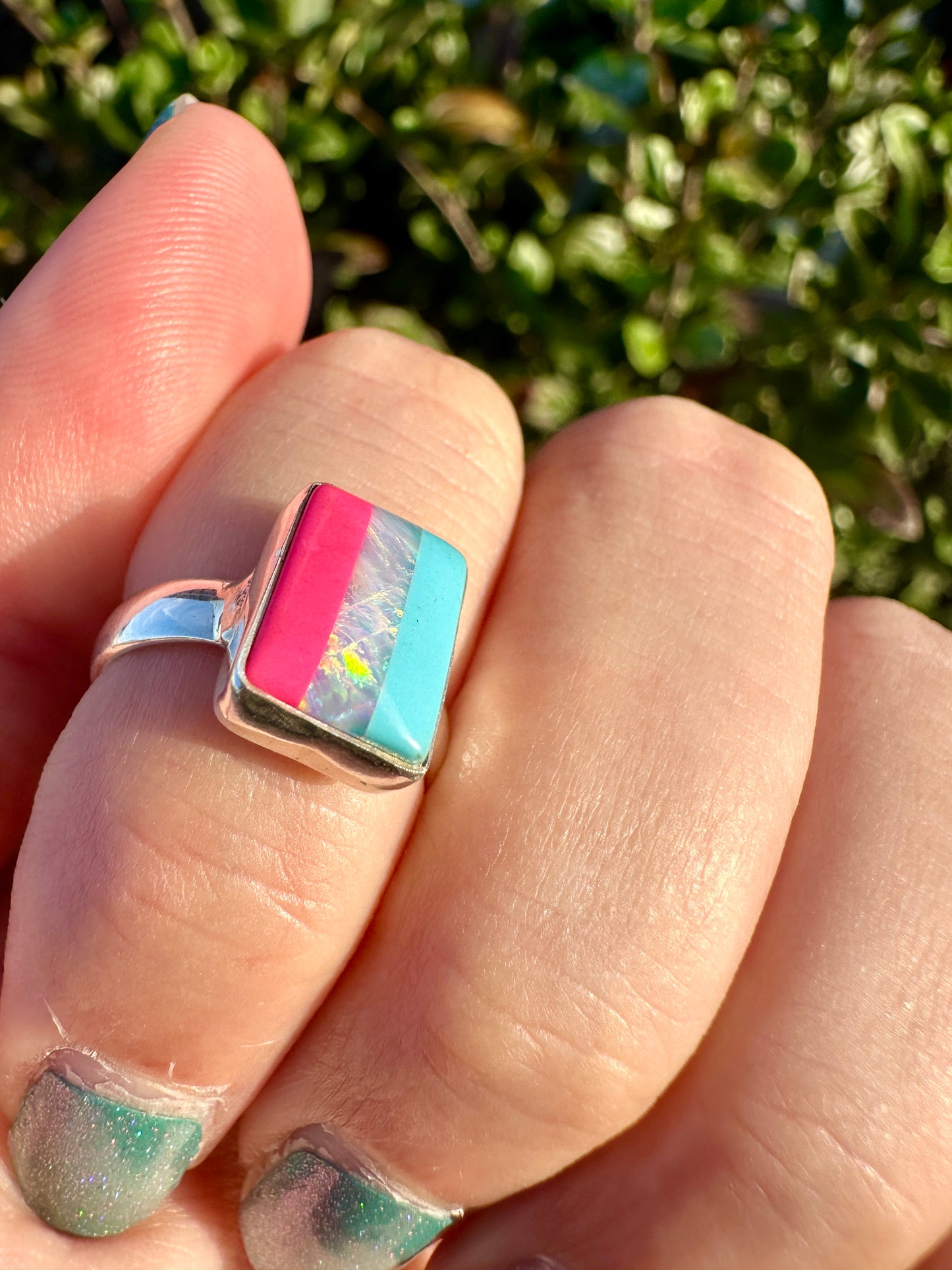 Opal Ring Sterling Silver, Dainty Gemstone Jewelry, Size 5.25 Boho Ring, Unique Opal Birthstone Gift, Minimalist Silver Ring for Women