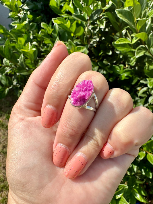 Cobaltoan Calcite Sterling Silver Ring Size 7 - Vibrant Pink Gemstone Jewelry for Love and Healing, Elegant Accessory