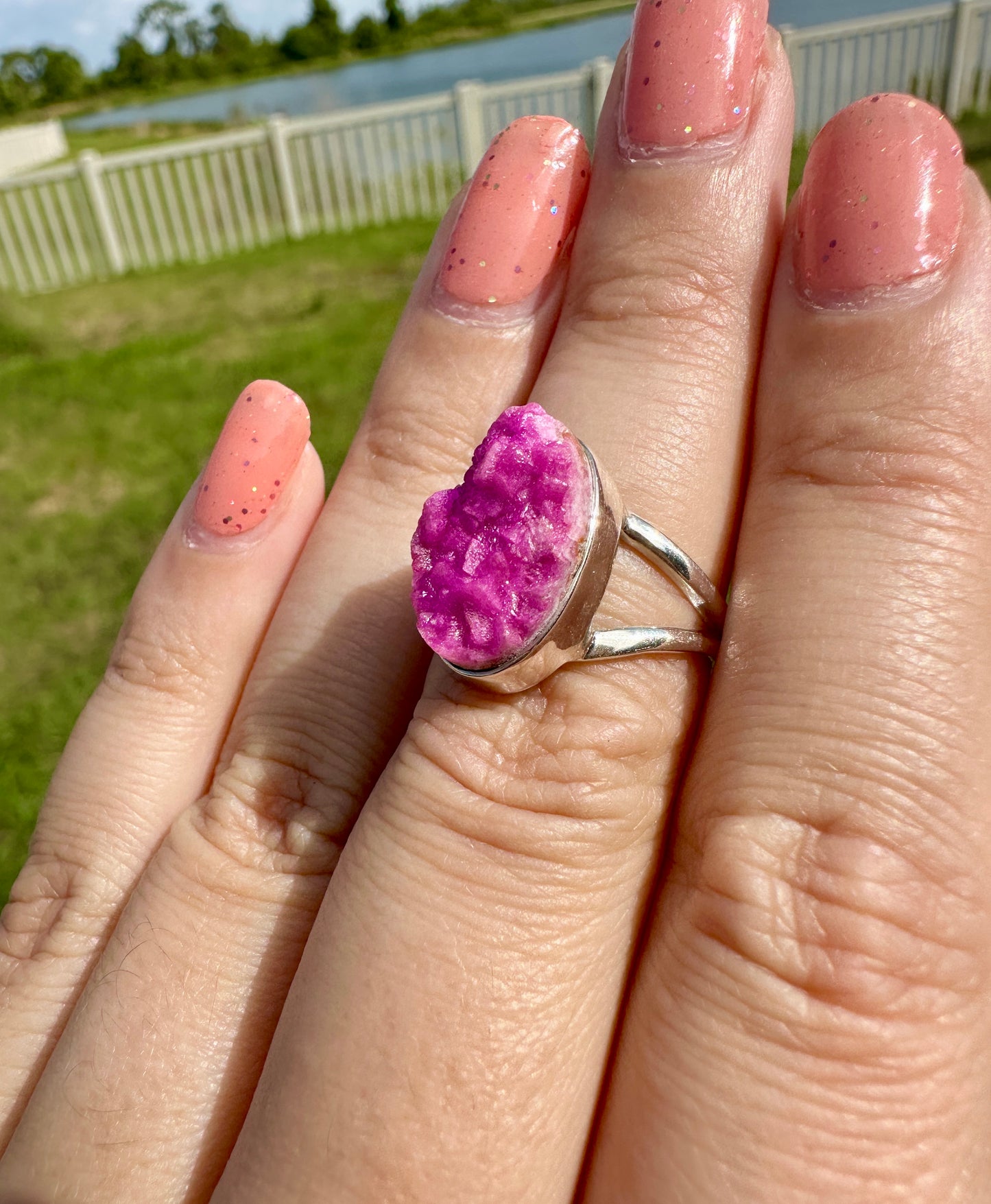 Cobaltoan Calcite Sterling Silver Ring Size 7 - Vibrant Pink Gemstone Jewelry for Love and Healing, Elegant Accessory