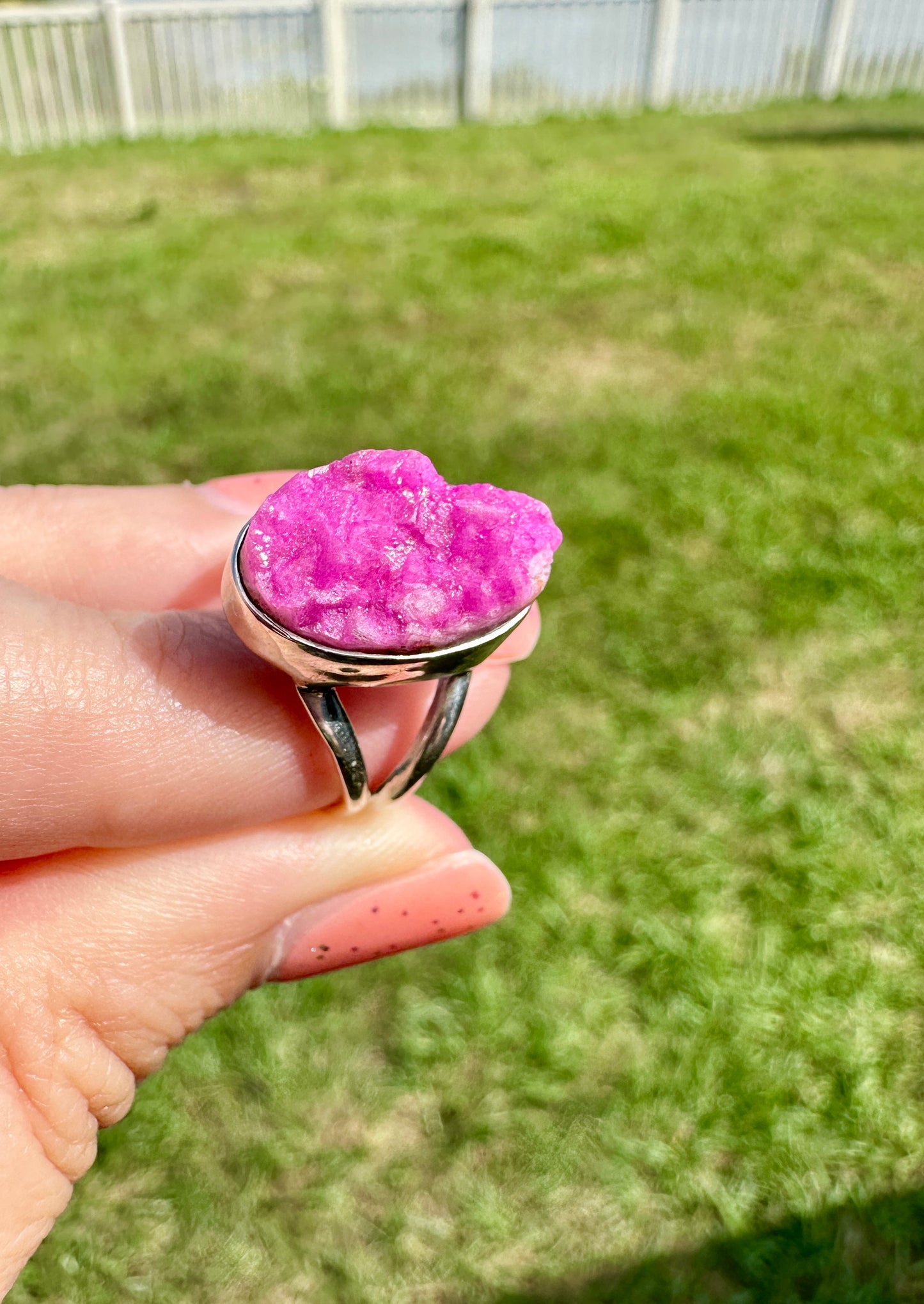 Cobaltoan Calcite Sterling Silver Ring Size 7 - Vibrant Pink Gemstone Jewelry for Love and Healing, Elegant Accessory