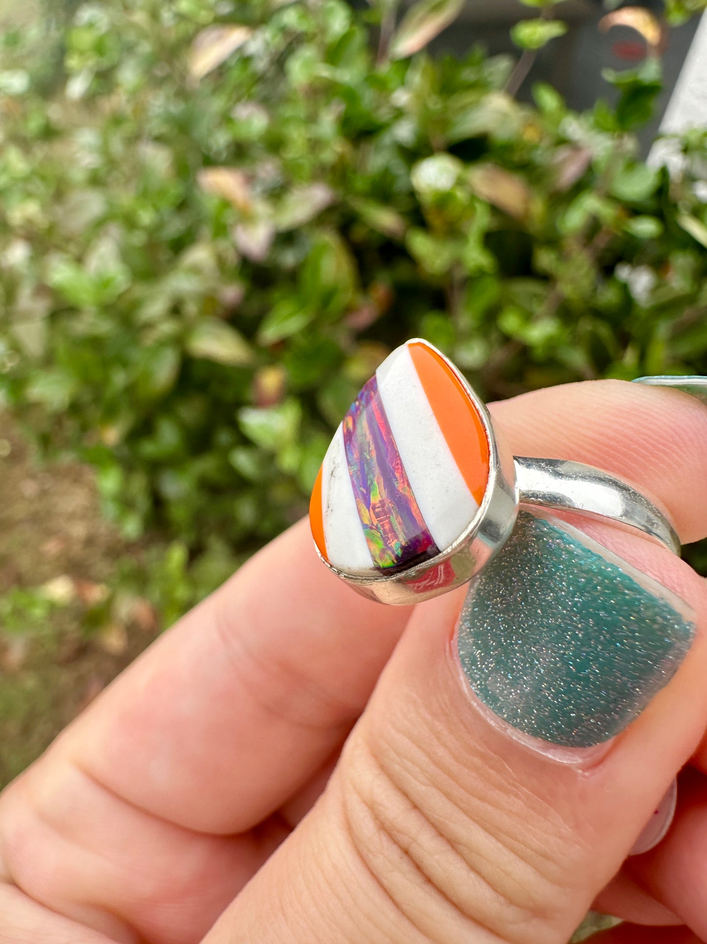 Opal Ring Sterling Silver, Dainty Gemstone Jewelry, Size 9.5 Boho Ring, Unique Opal Birthstone Gift, Minimalist Silver Ring for Women