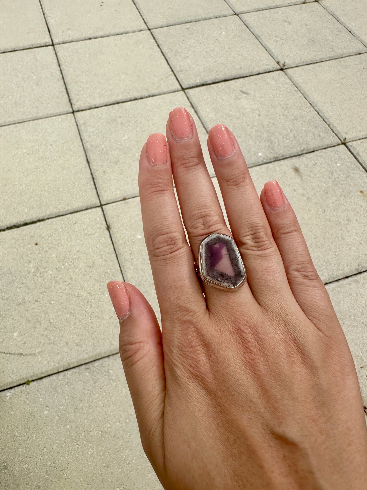 Cosmic Elegance: Atomic Trapiche Amethyst Size 11 Ring