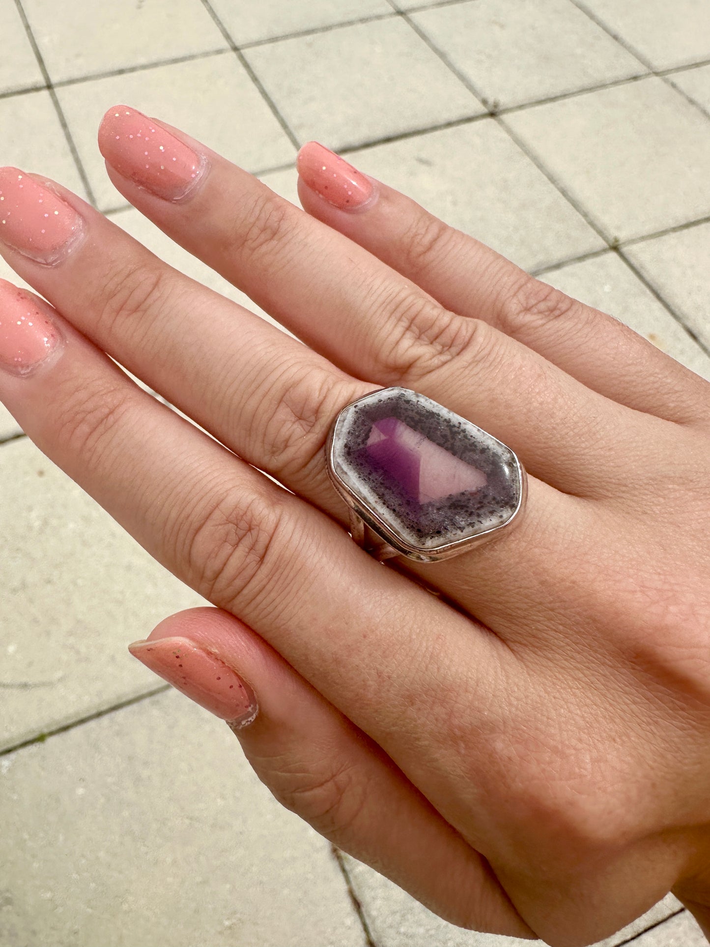 Cosmic Elegance: Atomic Trapiche Amethyst Size 11 Ring