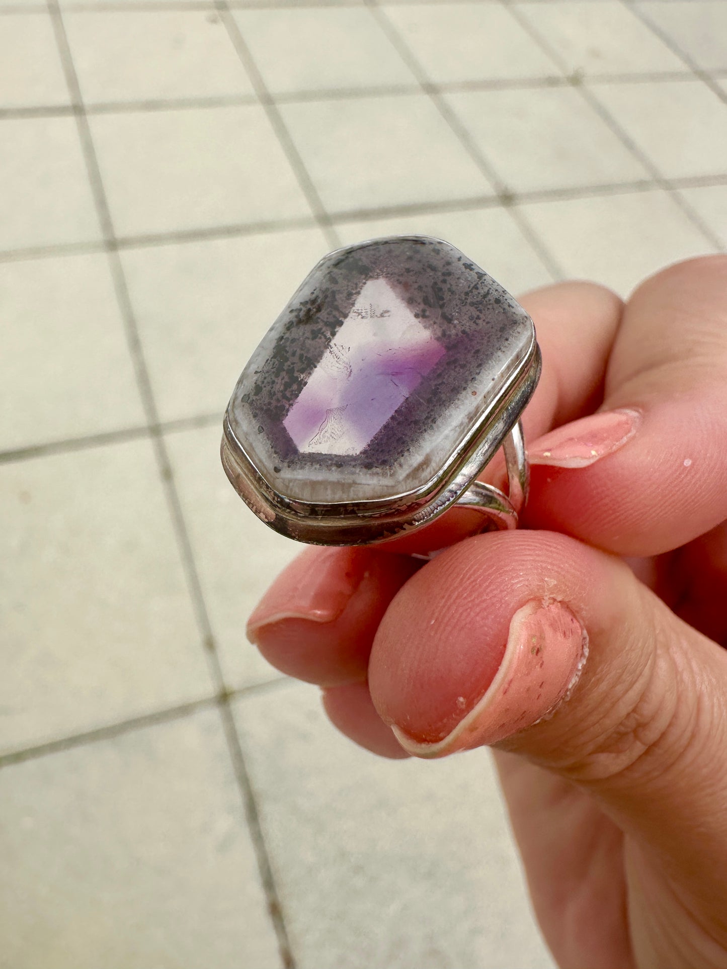 Cosmic Elegance: Atomic Trapiche Amethyst Size 11 Ring