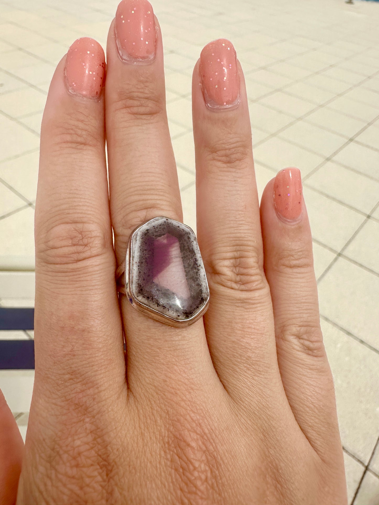 Cosmic Elegance: Atomic Trapiche Amethyst Size 11 Ring