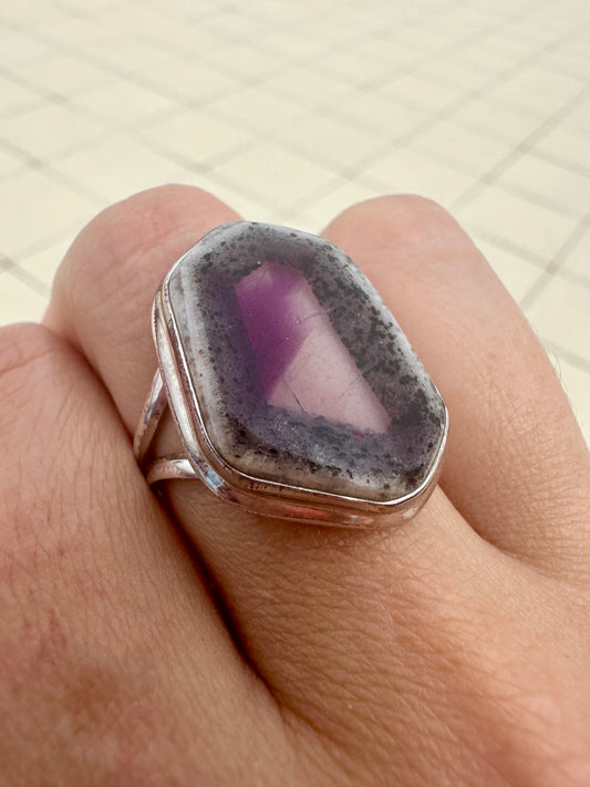 Cosmic Elegance: Atomic Trapiche Amethyst Size 11 Ring