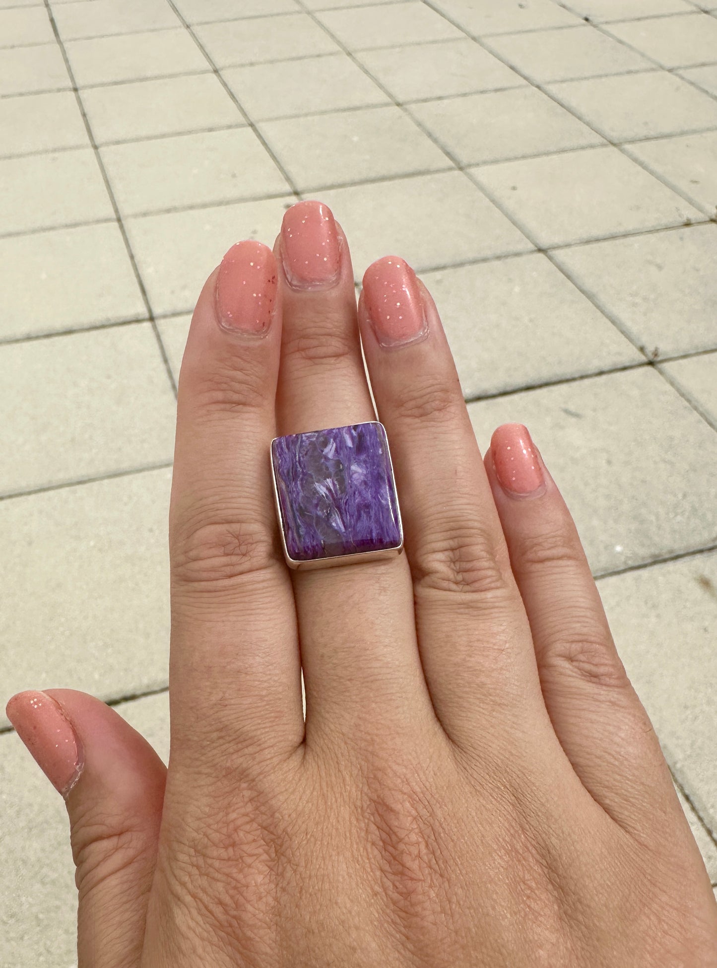 Charoite Sterling Silver Ring, Size 8.75, Exquisite Purple Gemstone, Elegant Handcrafted Jewelry, Perfect Gift for Special Occasions, Unique Artisan Design