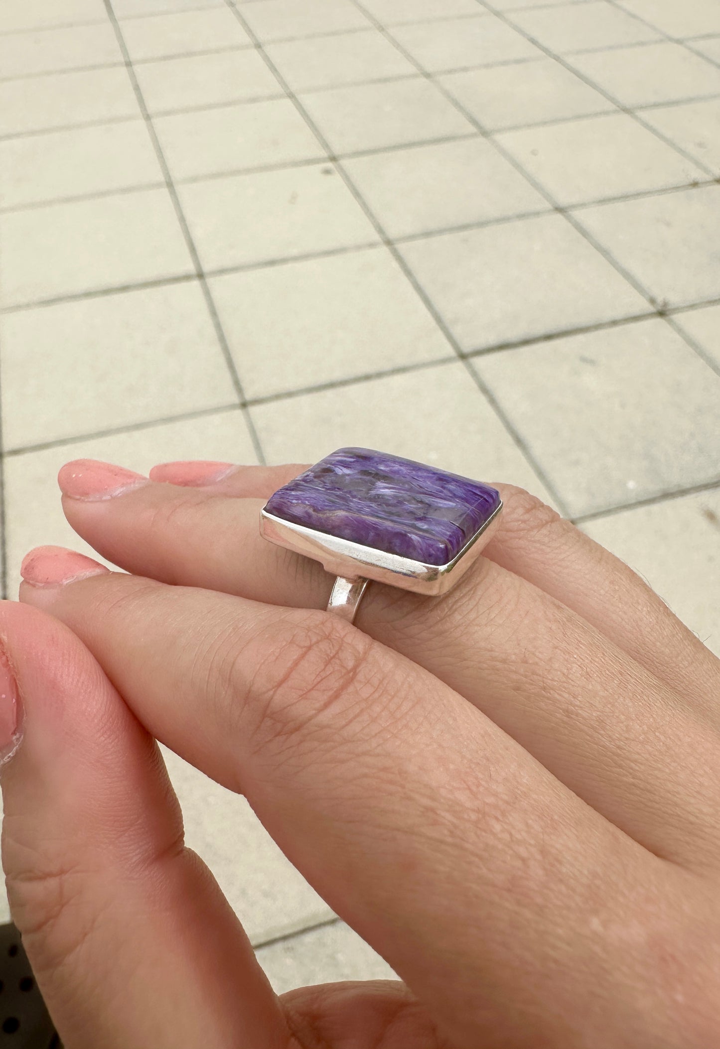 Charoite Sterling Silver Ring, Size 8.75, Exquisite Purple Gemstone, Elegant Handcrafted Jewelry, Perfect Gift for Special Occasions, Unique Artisan Design