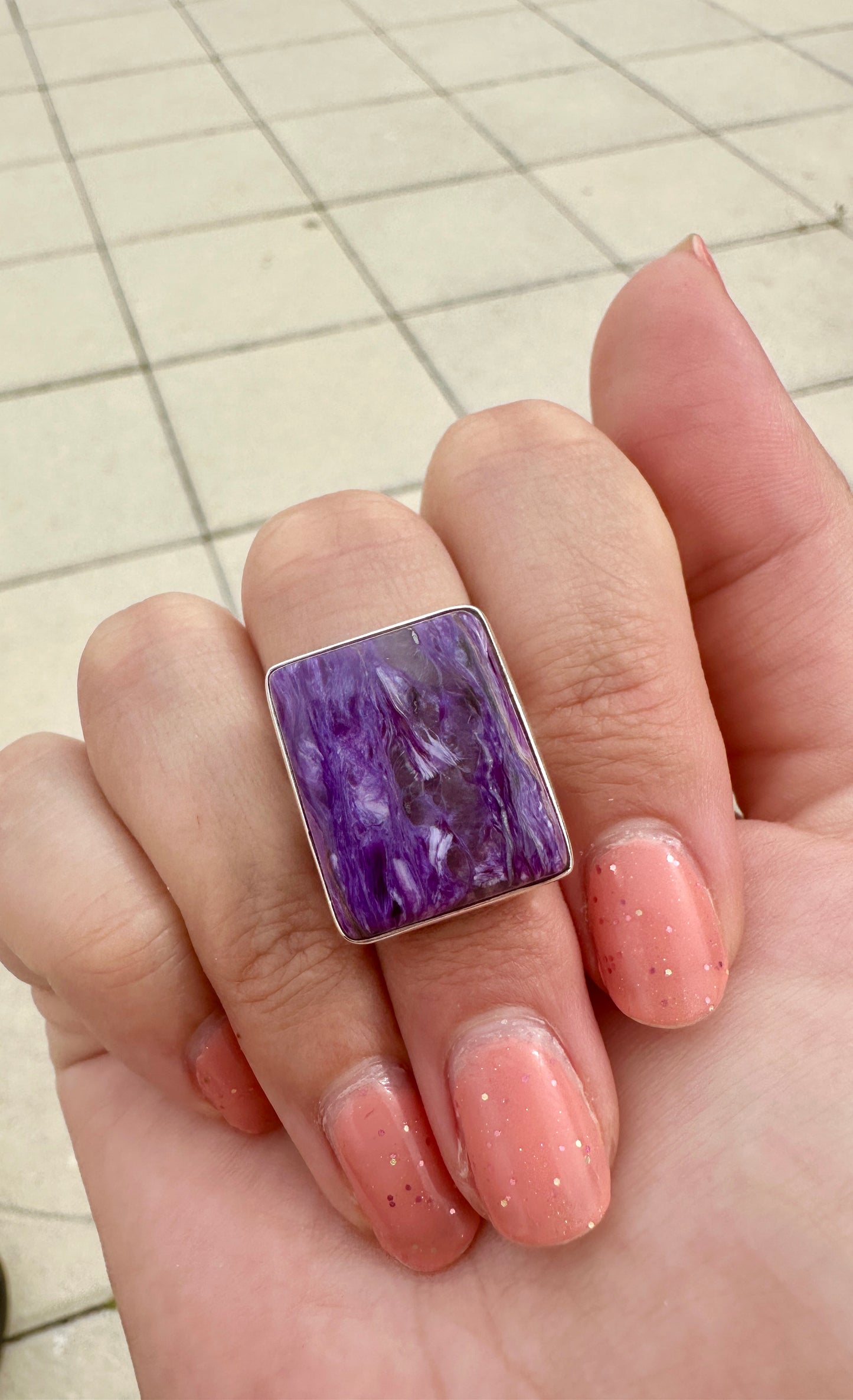 Charoite Sterling Silver Ring, Size 8.75, Exquisite Purple Gemstone, Elegant Handcrafted Jewelry, Perfect Gift for Special Occasions, Unique Artisan Design