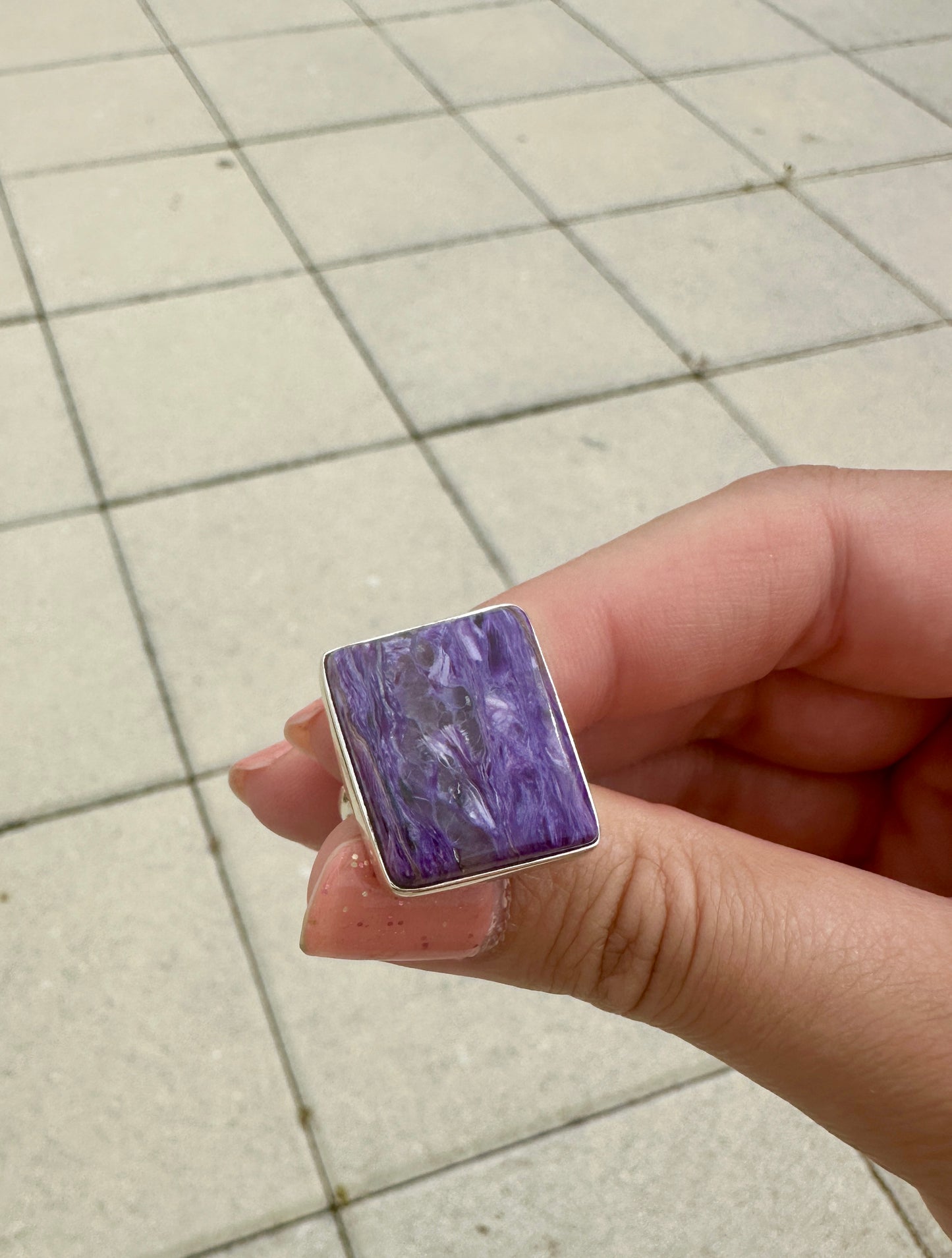 Charoite Sterling Silver Ring, Size 8.75, Exquisite Purple Gemstone, Elegant Handcrafted Jewelry, Perfect Gift for Special Occasions, Unique Artisan Design