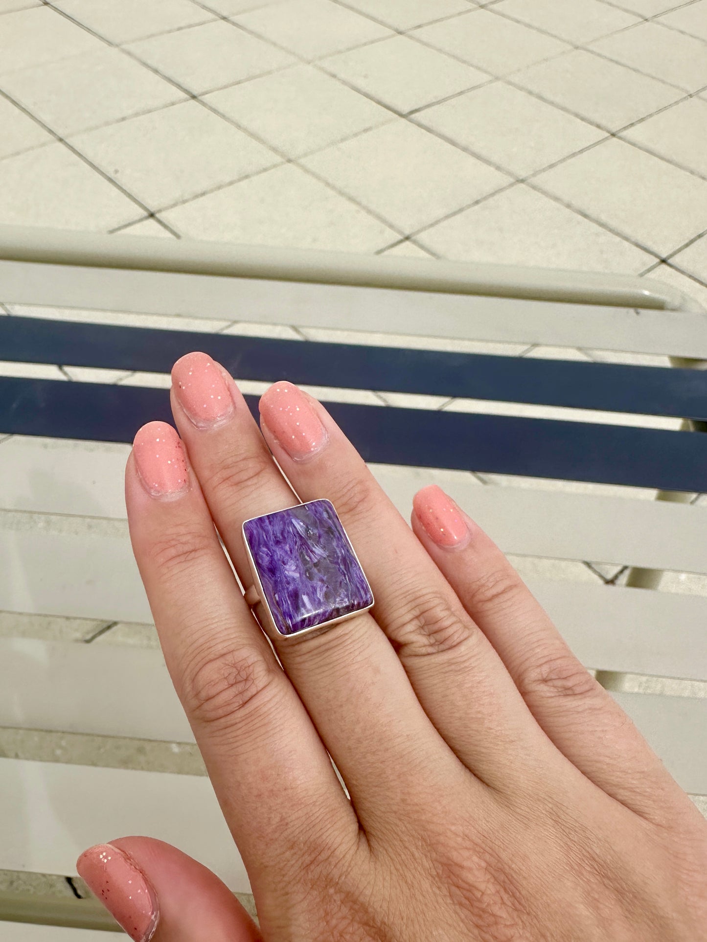 Charoite Sterling Silver Ring, Size 8.75, Exquisite Purple Gemstone, Elegant Handcrafted Jewelry, Perfect Gift for Special Occasions, Unique Artisan Design