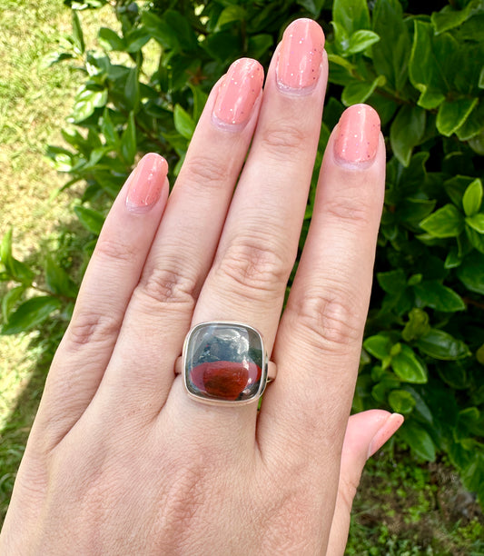 Sophisticated Size 11 African Bloodstone Ring in Sterling Silver - A Unique Symbol of Courage and Renewal for Your Jewelry Collection