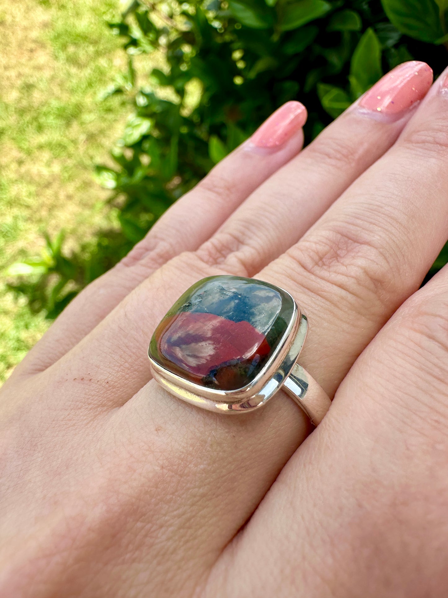 Sophisticated Size 11 African Bloodstone Ring in Sterling Silver - A Unique Symbol of Courage and Renewal for Your Jewelry Collection