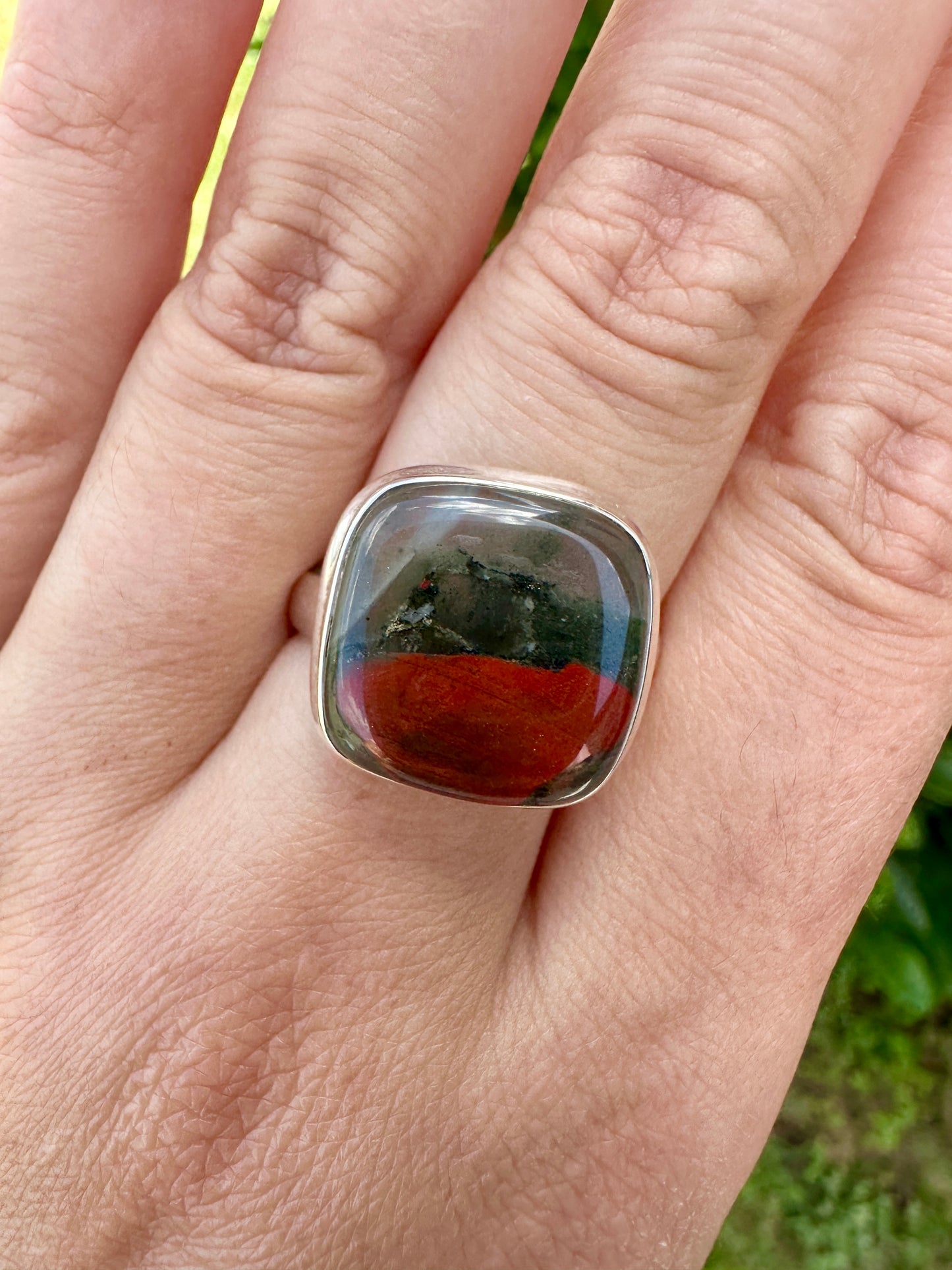 Sophisticated Size 11 African Bloodstone Ring in Sterling Silver - A Unique Symbol of Courage and Renewal for Your Jewelry Collection