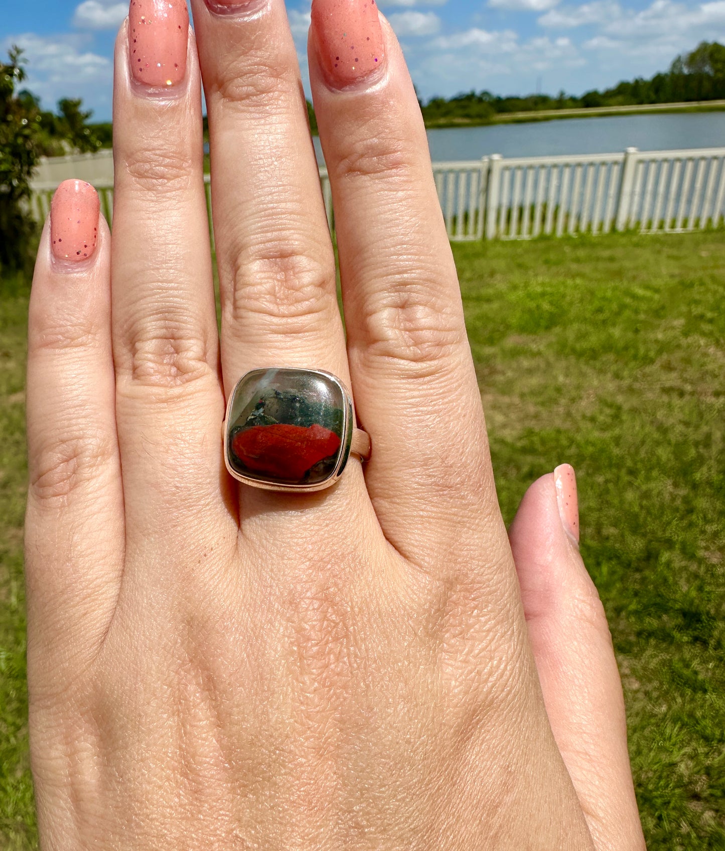 Sophisticated Size 11 African Bloodstone Ring in Sterling Silver - A Unique Symbol of Courage and Renewal for Your Jewelry Collection