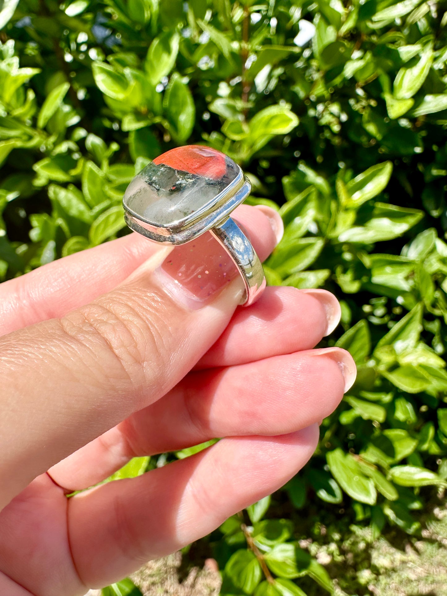 Sophisticated Size 11 African Bloodstone Ring in Sterling Silver - A Unique Symbol of Courage and Renewal for Your Jewelry Collection