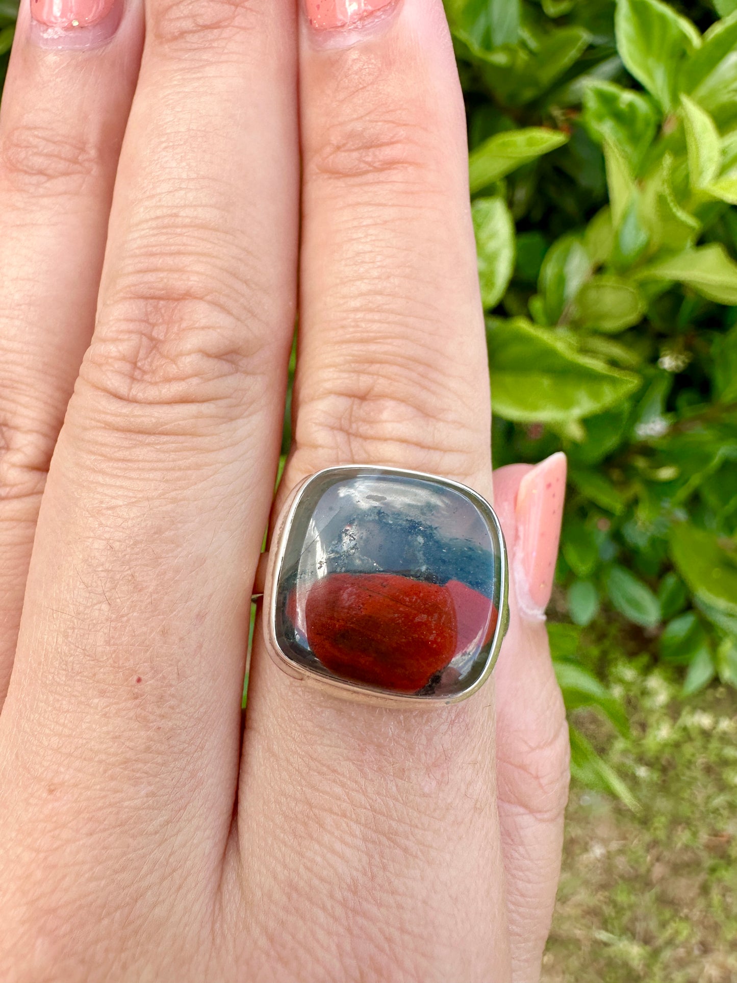 Sophisticated Size 11 African Bloodstone Ring in Sterling Silver - A Unique Symbol of Courage and Renewal for Your Jewelry Collection