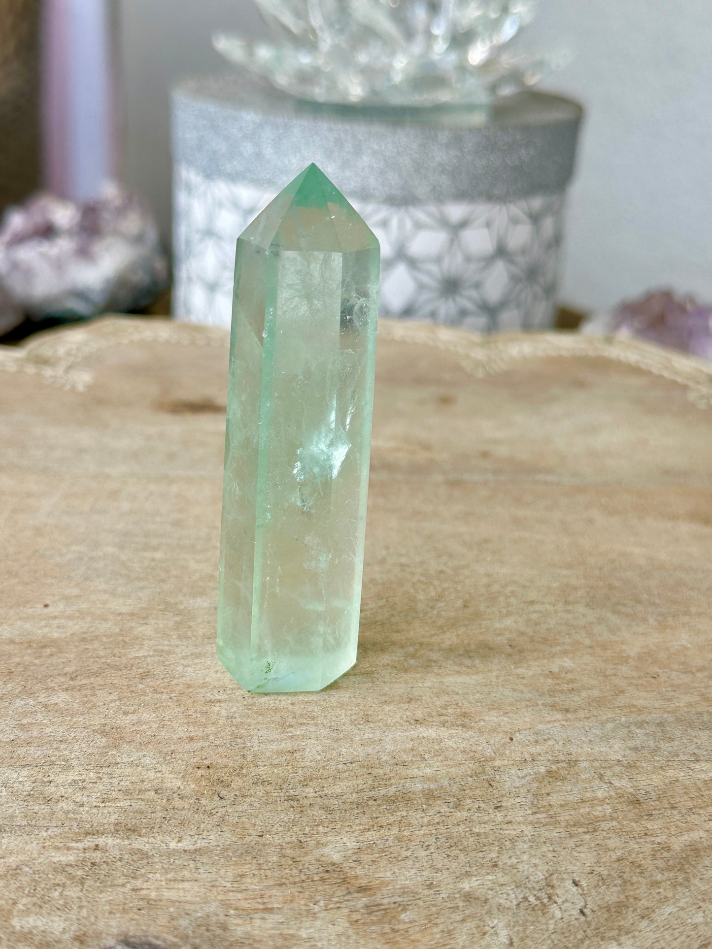 Green Fluorite Tower - Exquisite Crystal Point for Focus and Growth, Perfect for Meditation and Home Decor