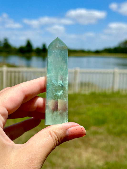 Green Fluorite Tower - Exquisite Crystal Point for Focus and Growth, Perfect for Meditation and Home Decor