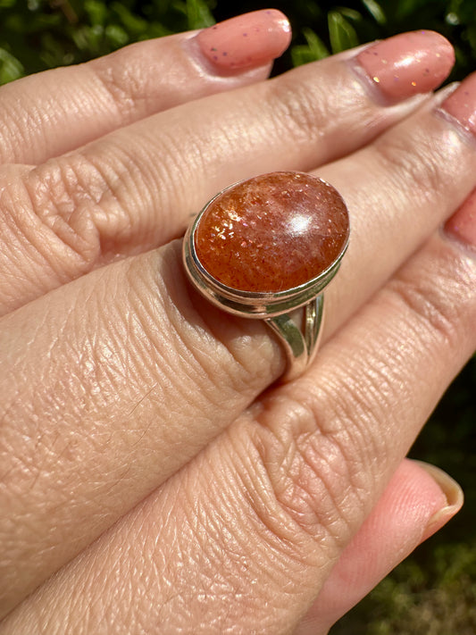 Sunstone Freeform Piece - Illuminate Sterling Silver Sunstone Ring Size 8 - Radiant Handcrafted Jewelry for Positivity and Joy, Perfect for Everyday Wear