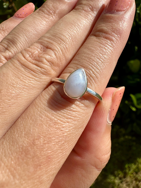 Sterling Silver Blue Lace Agate Ring Size 8.25 - Soothing Elegance in Handcrafted Gemstone Jewelry for Serenity and Style
