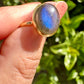 Elegant Labradorite Ring in 925 Silver with 18K Gold Vermeil, Size 8 - Striking Blue Flash, Handcrafted Gemstone Ring, Luxurious Gift