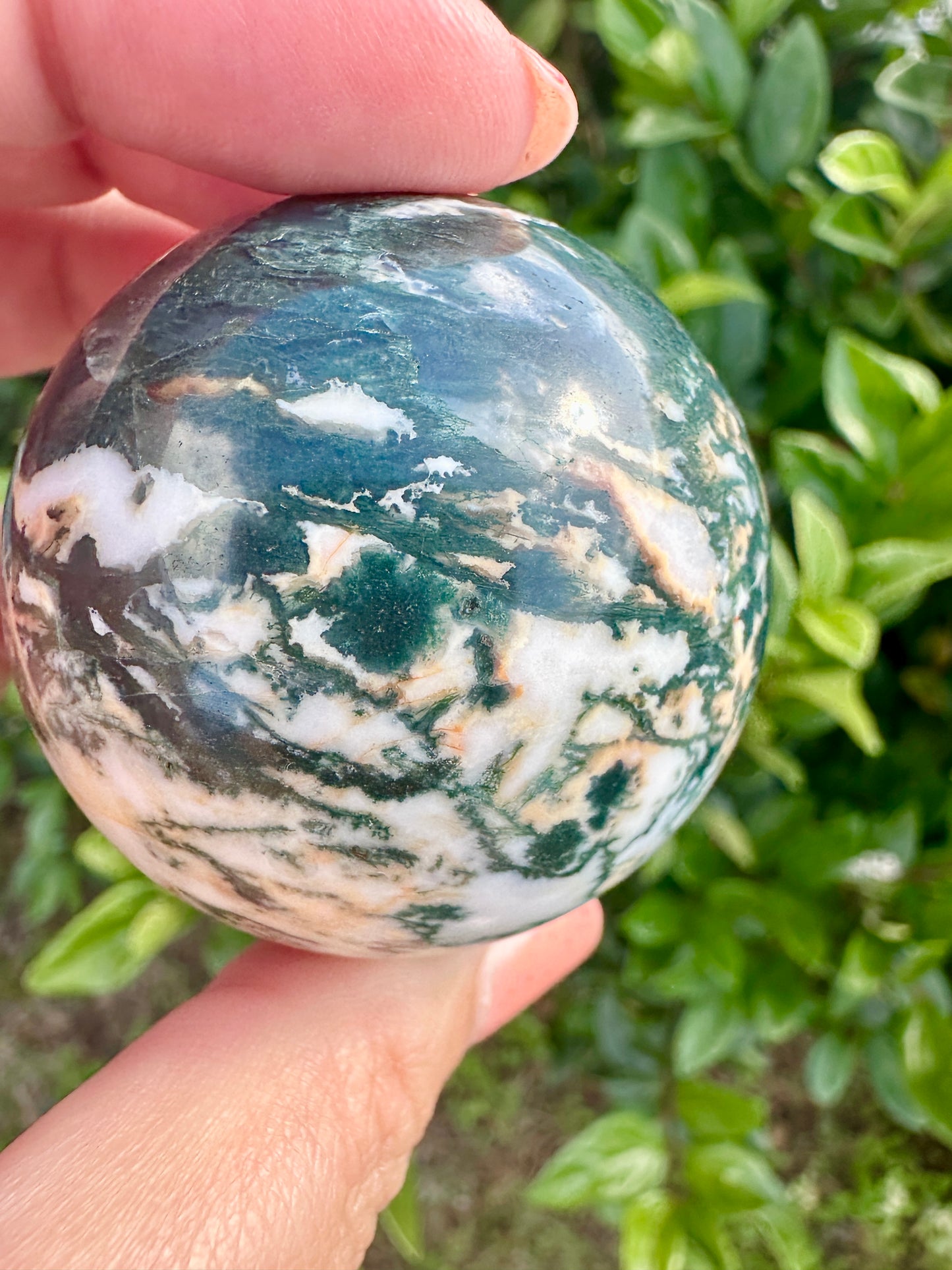 Stunning Moss Agate and Carnelian Sphere 52mm - Natural Healing Stone Ball for Meditation and Home Decor, Unique Earthy Colors