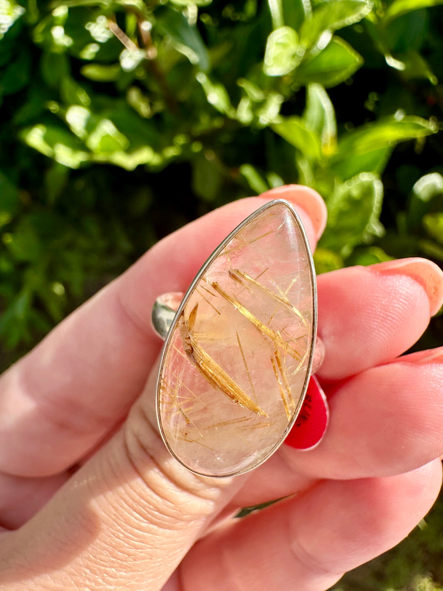 Gold Rutile Sterling Silver Ring Size 8.25: Exquisite Handcrafted Ring with Unique Golden Needle Inclusions, Ideal for Daily Wear or Special Occasions (Copy)